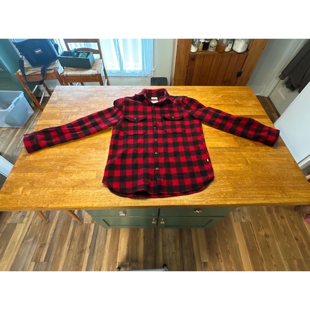 Woolrich Mens Red Black Buffalo Plaid Wool Flannel Shirt Made in USA Large